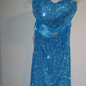 Blue sequin floor length dress